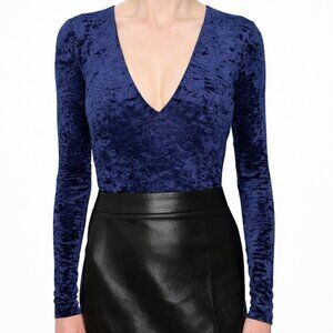 Aritzia TNA Hollywood Bodysuit Crushed Velvet Blue Size XXS